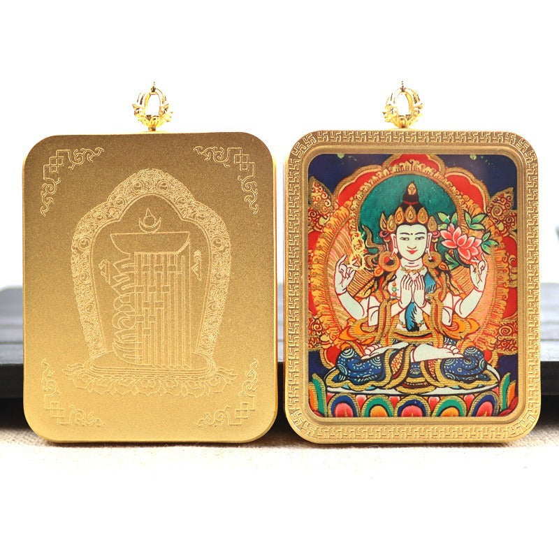 New titanium steel Tibetan thangka pendant necklace