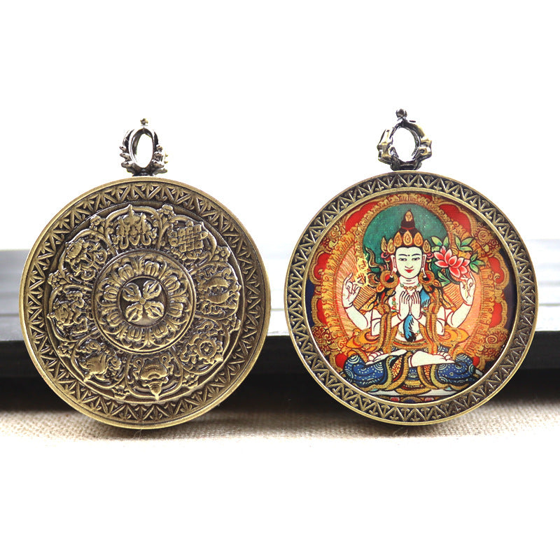 Bronze round thangka pendant