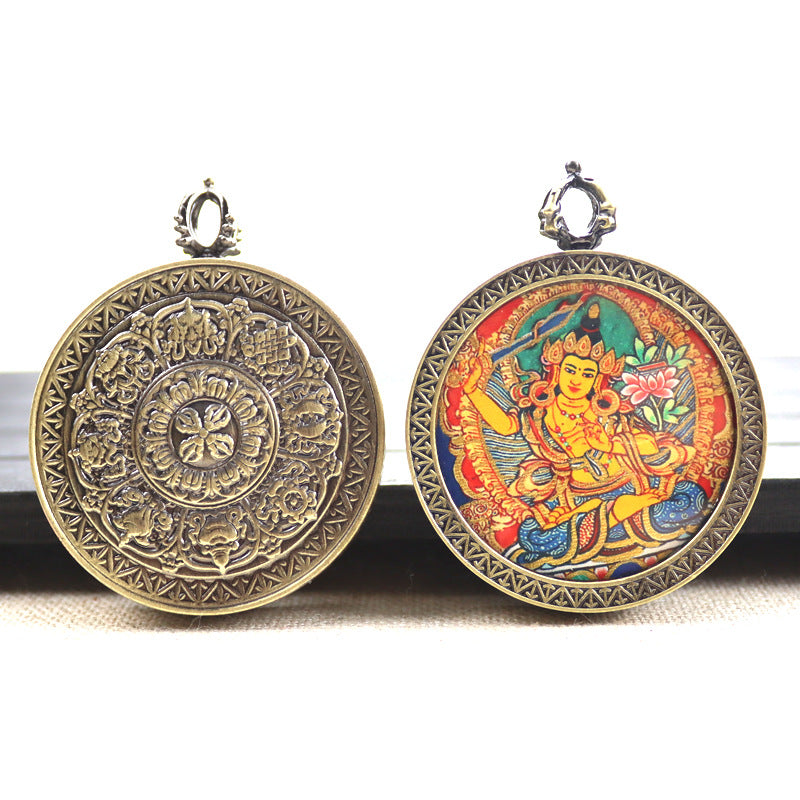 Bronze round thangka pendant