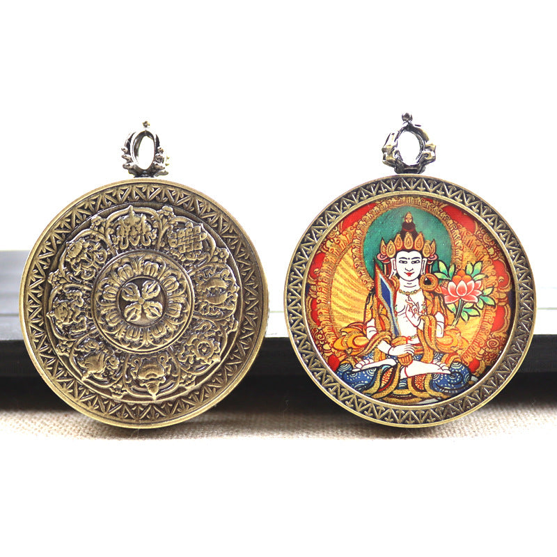 Bronze round thangka pendant