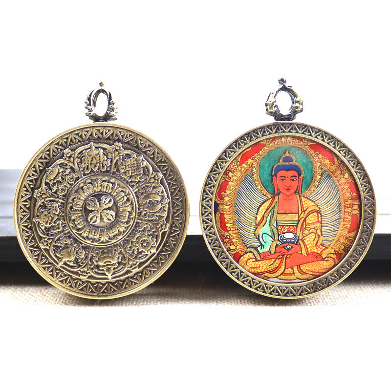 Bronze round thangka pendant