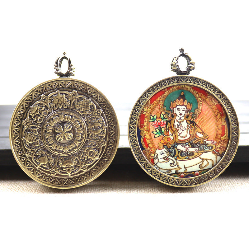 Bronze round thangka pendant