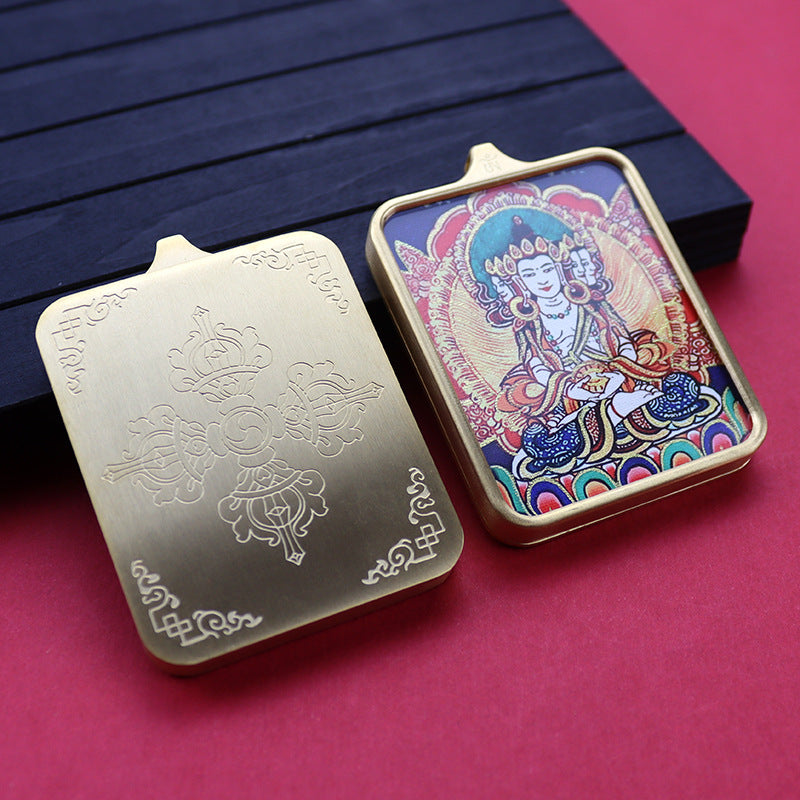 Titanium steel guardian thangka Beautiful Chinese Tibetan pendant necklace