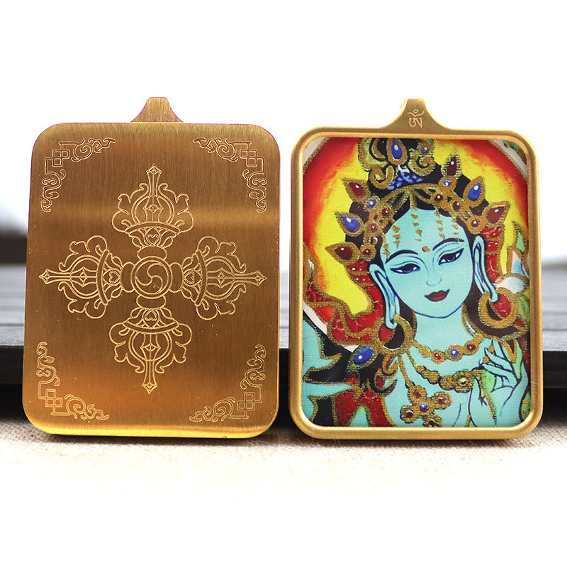 Titanium steel guardian thangka Beautiful Chinese Tibetan pendant necklace