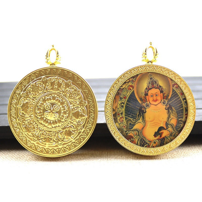 Gold round thangka pendant necklace Beautiful Chinese pure painting art