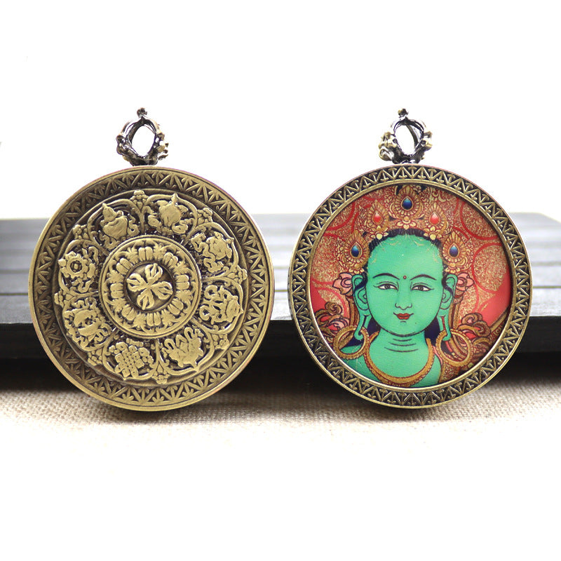 Bronze round thangka pendant