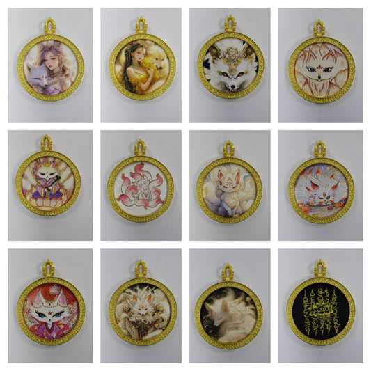 Round golden thangka pendant  Beautiful pendant necklace  Ancient Chinese pure painting art