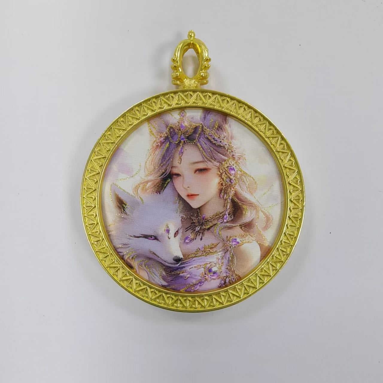 Round golden thangka pendant Beautiful pendant necklace Ancient Chinese pure painting art