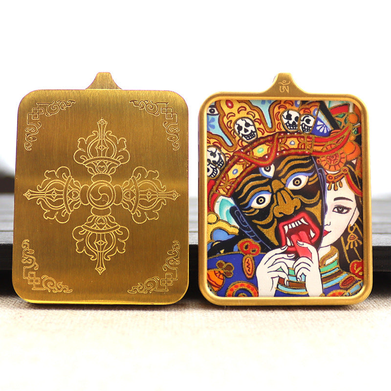 Titanium steel guardian thangka Beautiful Chinese Tibetan pendant necklace