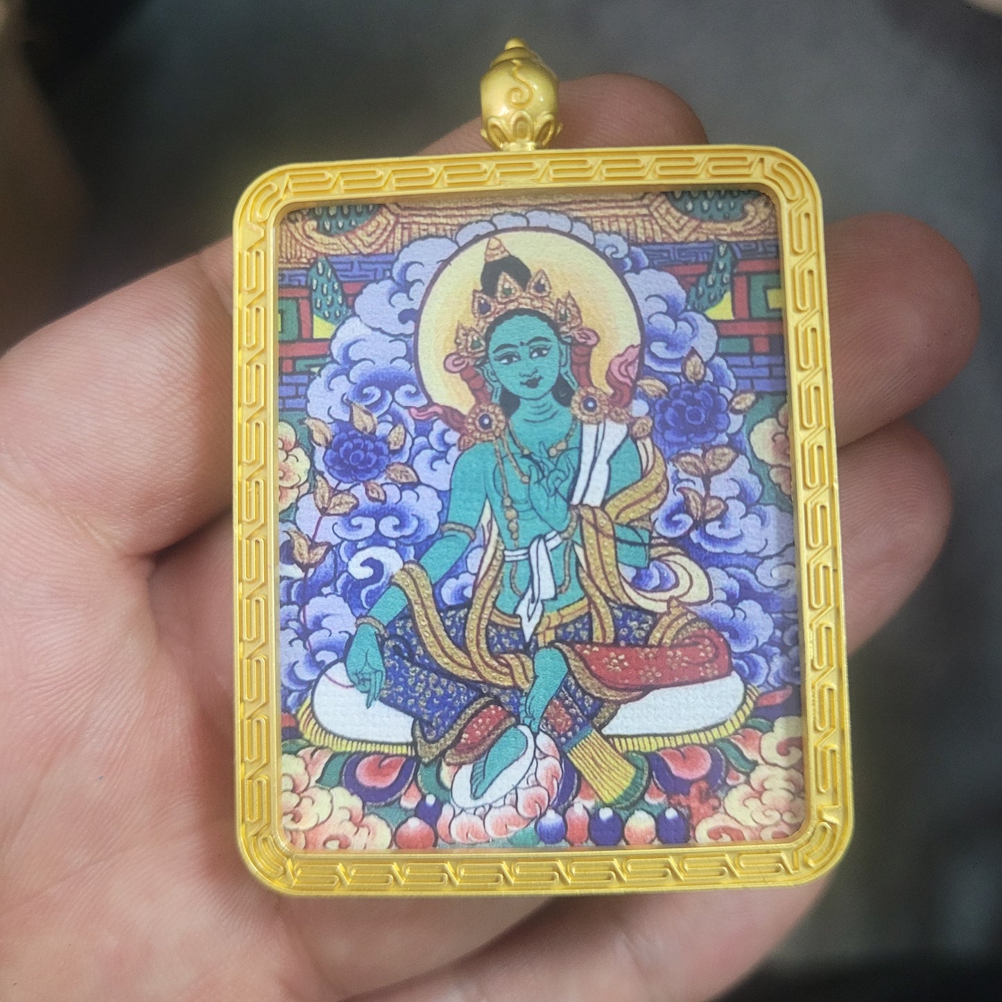 Tibetan Buddhism Intangible Cultural Heritage Thangka Pendant Necklace (Large Size) 1