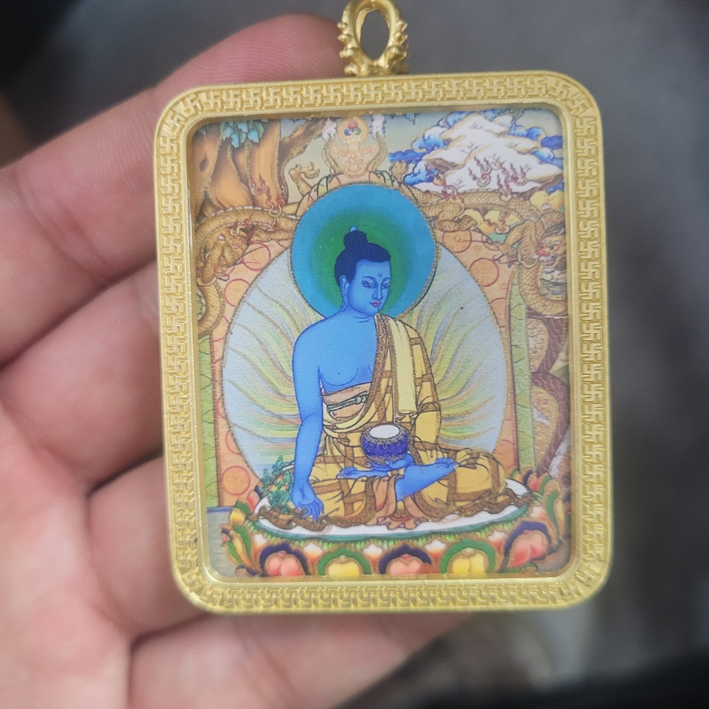 Tibetan Buddhism Intangible Cultural Heritage Thangka Pendant Necklace (Large Size) 1