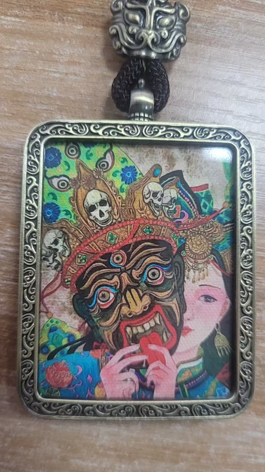 Tibetan Buddhism Intangible Cultural Heritage Thangka Pendant Necklace (Literary Retro Style) 4
