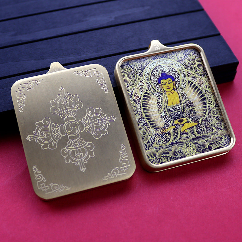 Titanium steel guardian thangka Beautiful Chinese Tibetan pendant necklace