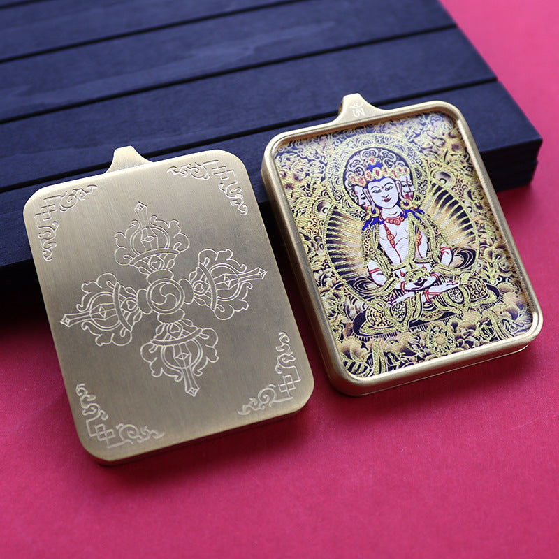 Titanium steel guardian thangka Beautiful Chinese Tibetan pendant necklace