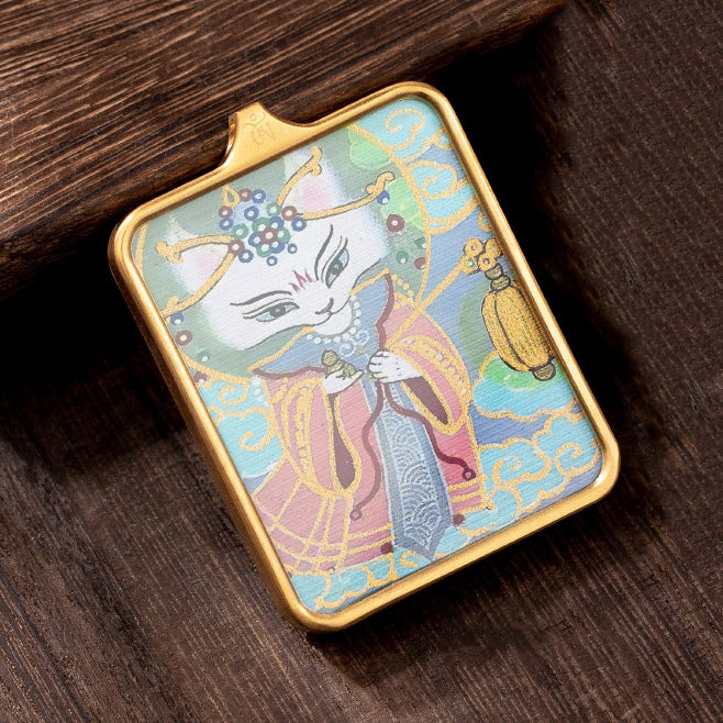 Nine-tailed fox fairy pendant necklace with a small Thangka attached