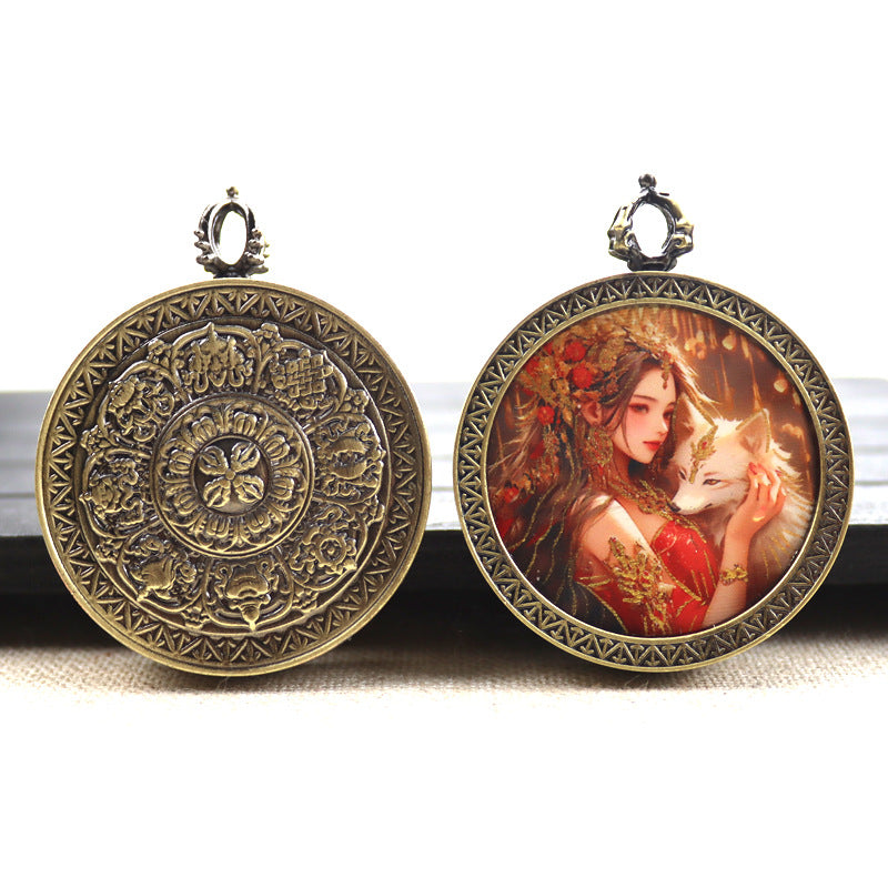 Bronze round thangka pendant