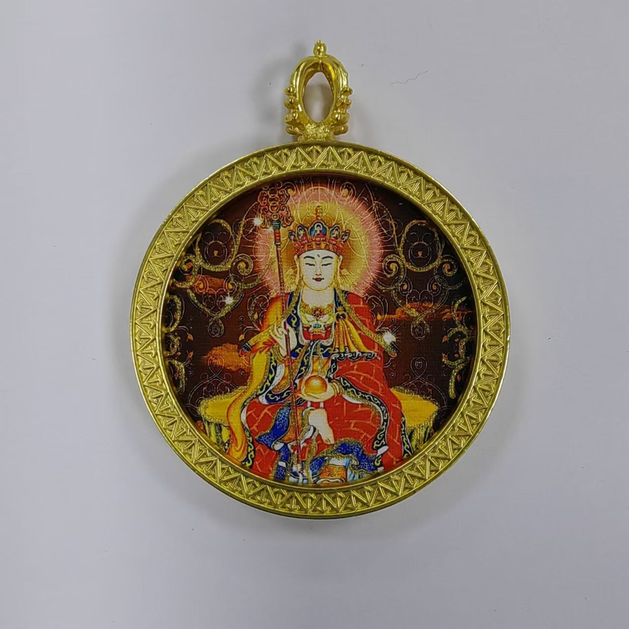 Round golden thangka pendant Beautiful pendant necklace Ancient Chinese pure painting art