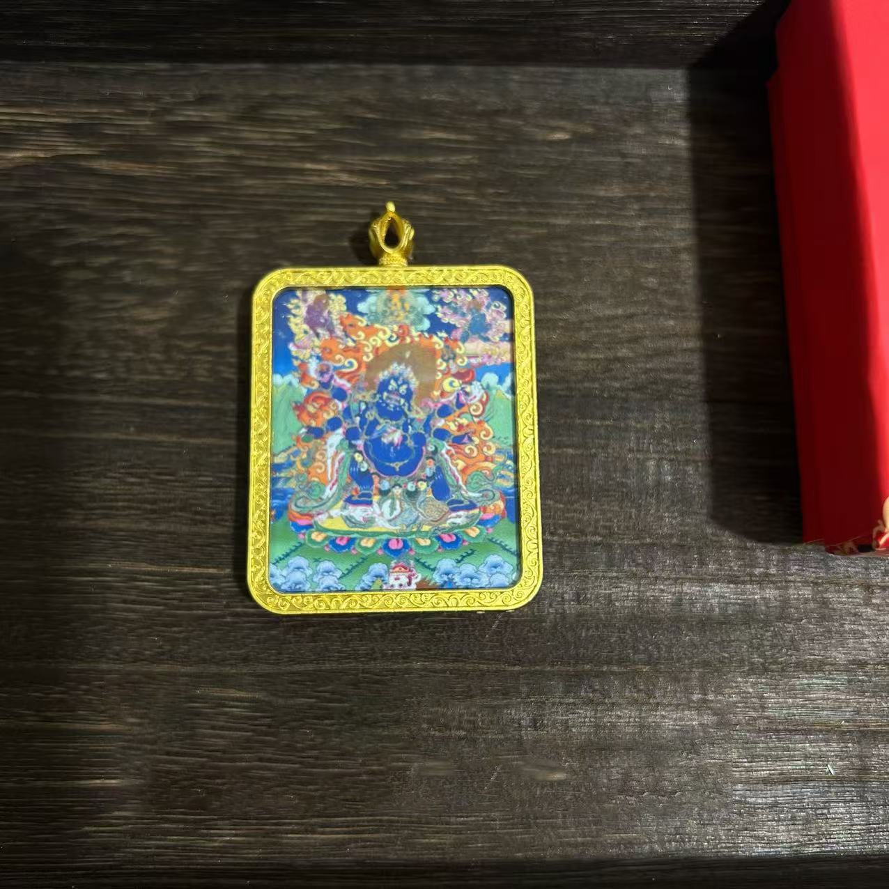 Tibetan Thangka Pendant Necklace of Mahakala