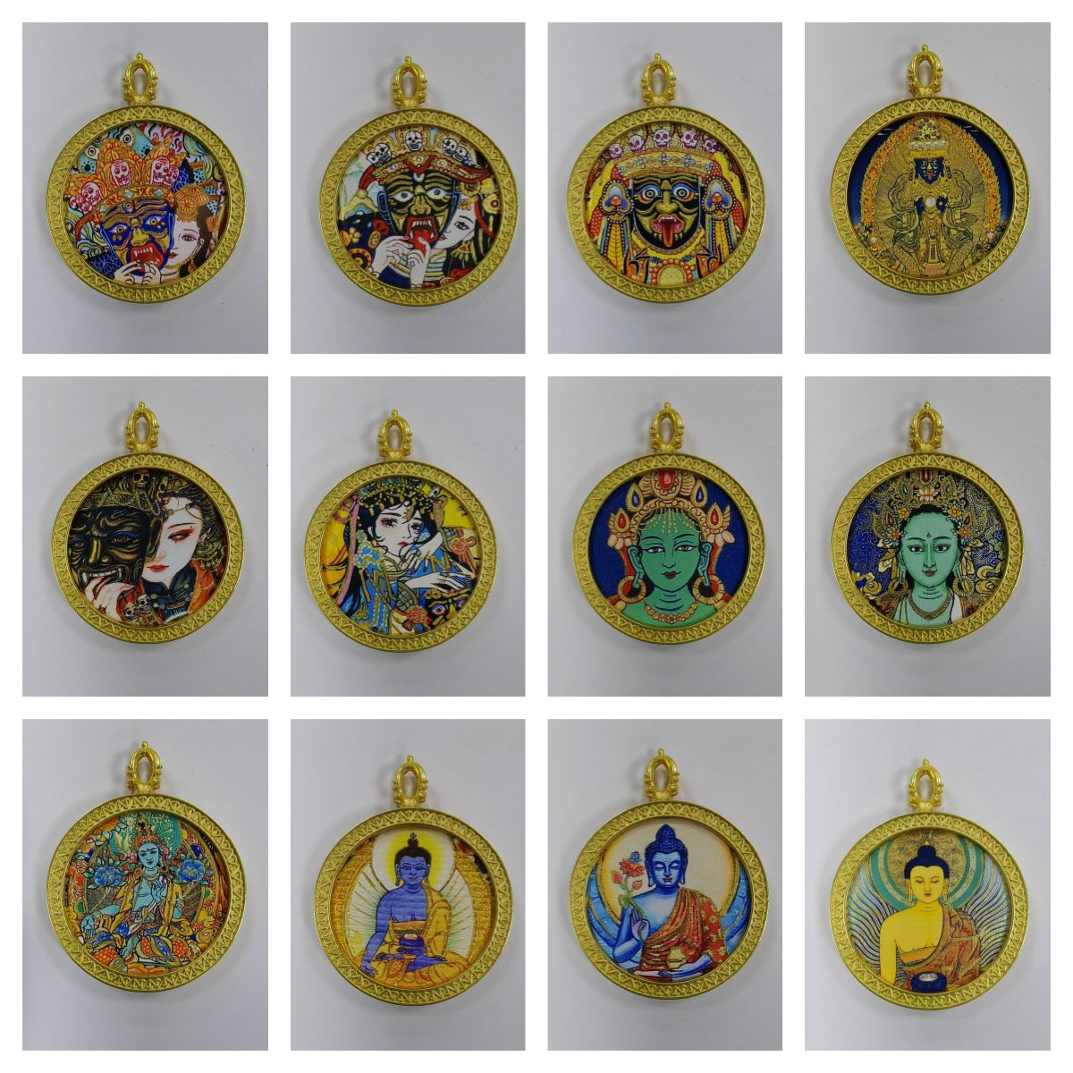 Round golden thangka pendant Beautiful pendant necklace Ancient Chinese pure painting art