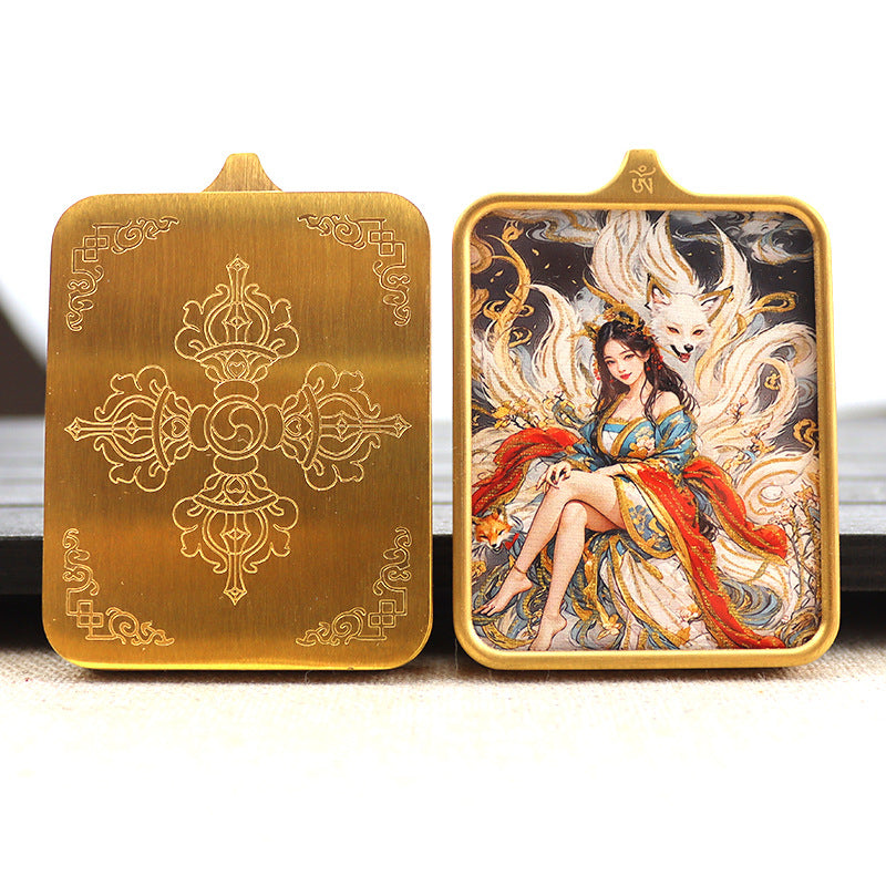 Titanium steel guardian thangka Beautiful Chinese Tibetan pendant necklace