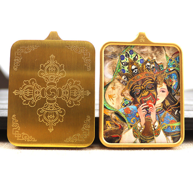 Titanium steel guardian thangka Beautiful Chinese Tibetan pendant necklace