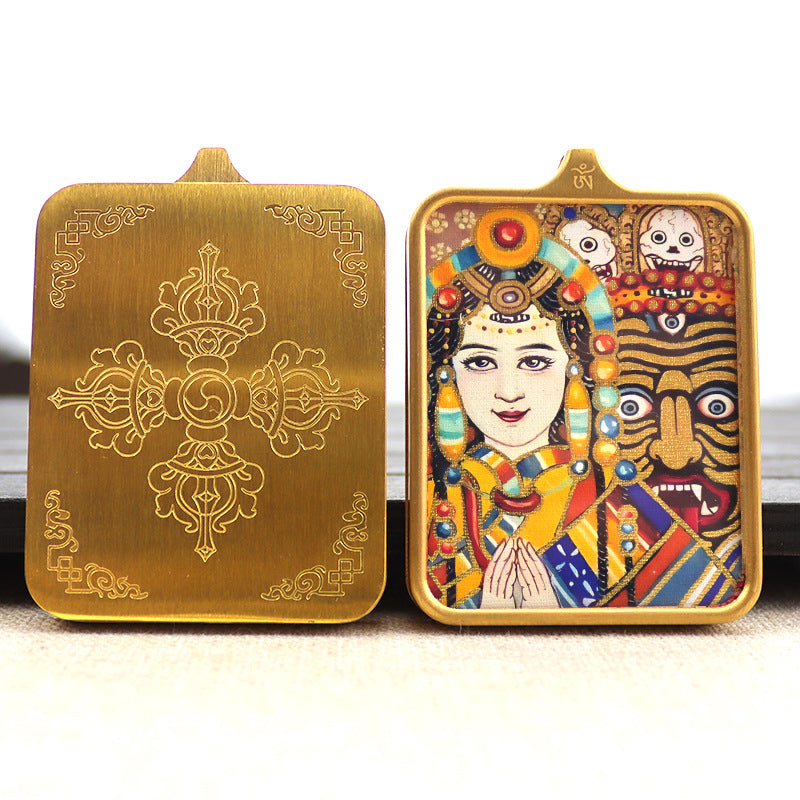 Titanium steel guardian thangka Beautiful Chinese Tibetan pendant necklace