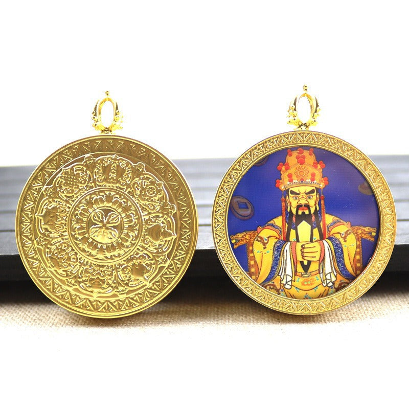 Gold round thangka pendant necklace Beautiful Chinese pure painting art