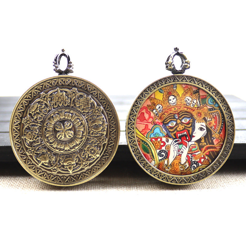 Bronze round thangka pendant