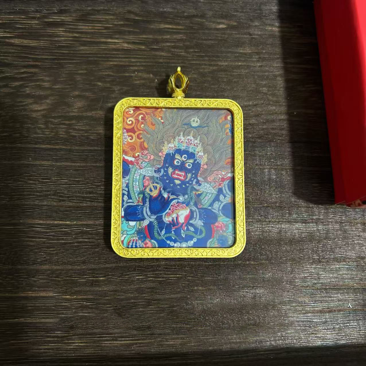 Tibetan Thangka Pendant Necklace of Mahakala