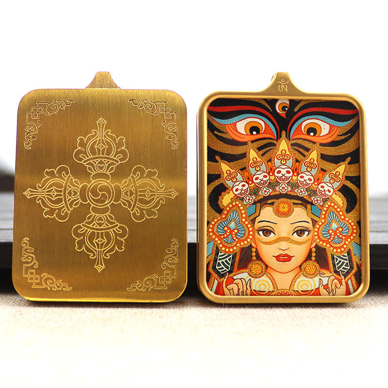 Titanium steel guardian thangka Beautiful Chinese Tibetan pendant necklace