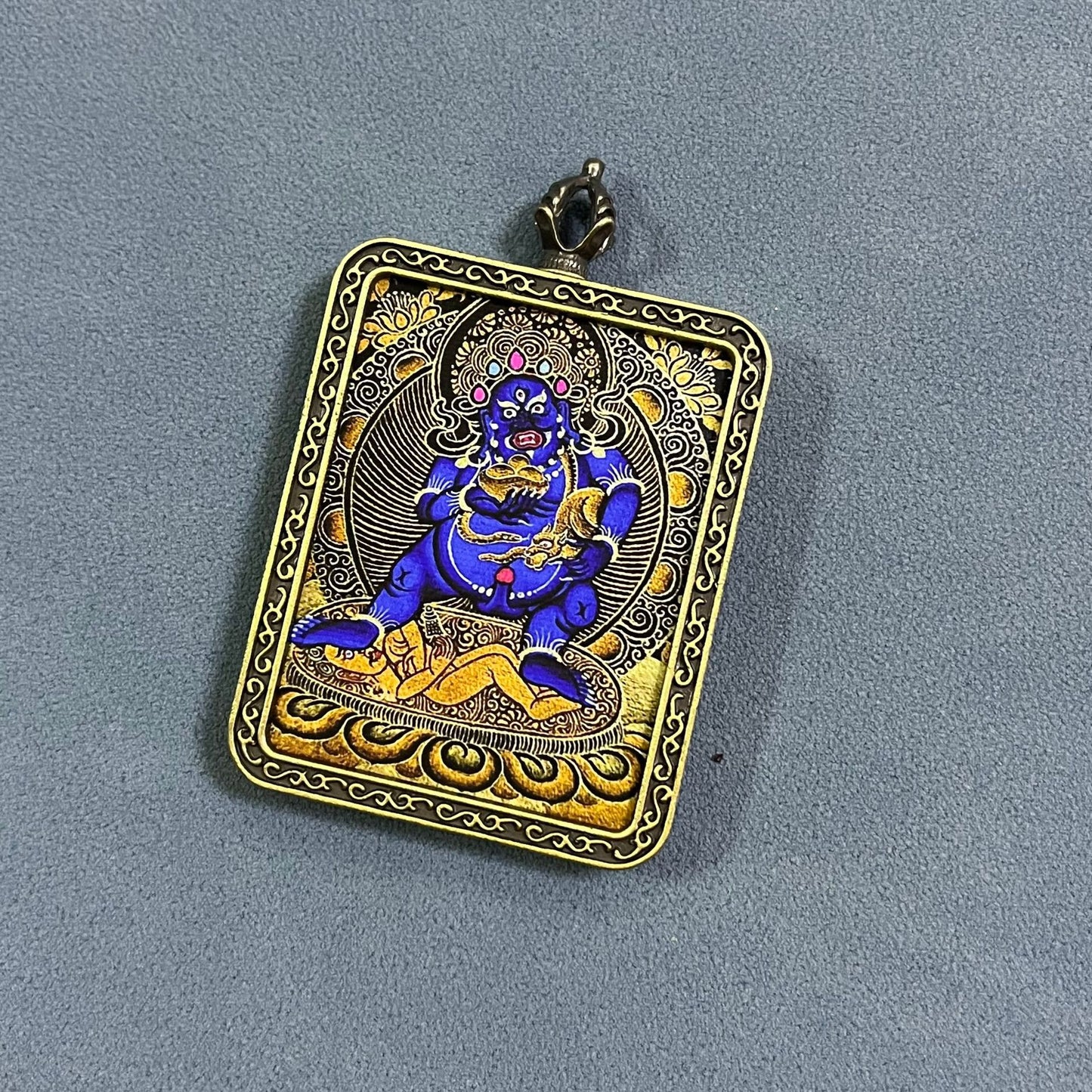 Black God of Wealth Thangka Brings wealth Beautiful pendant necklace Ancient Chinese pure painting art