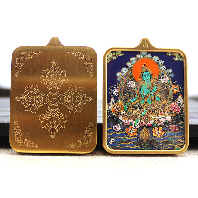 Titanium steel guardian thangka Beautiful Chinese Tibetan pendant necklace