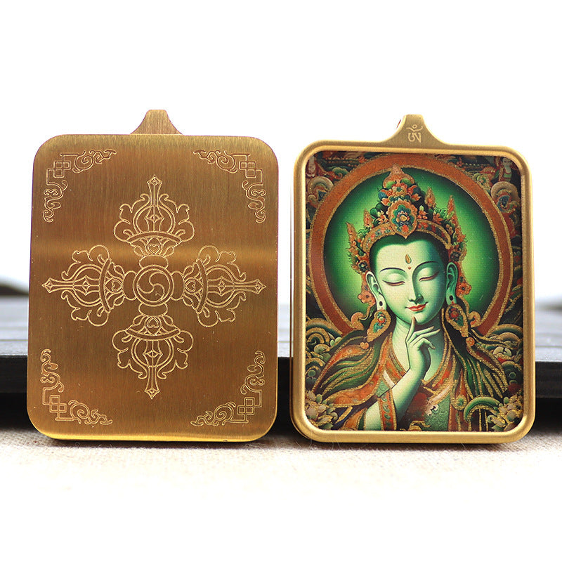 Titanium steel guardian thangka Beautiful Chinese Tibetan pendant necklace