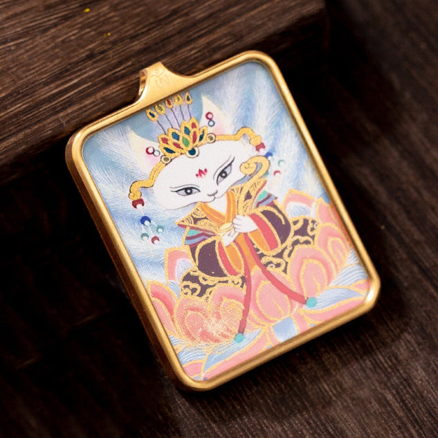 Nine-tailed fox fairy pendant necklace with a small Thangka attached