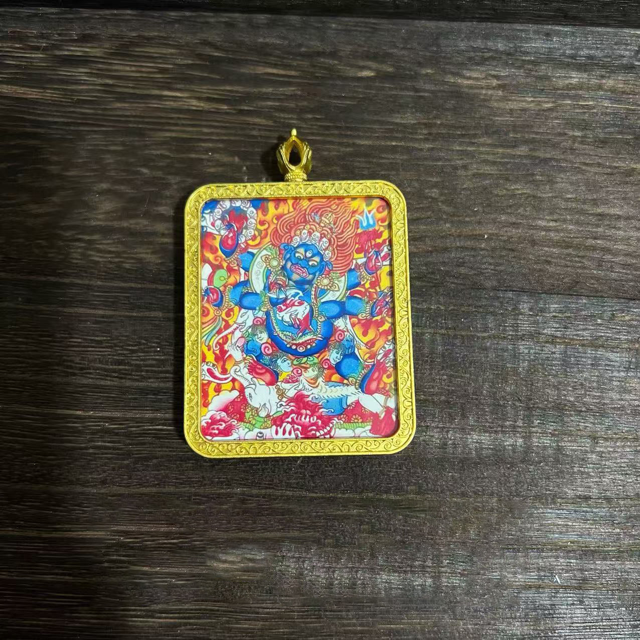 Tibetan Thangka Pendant Necklace of Mahakala