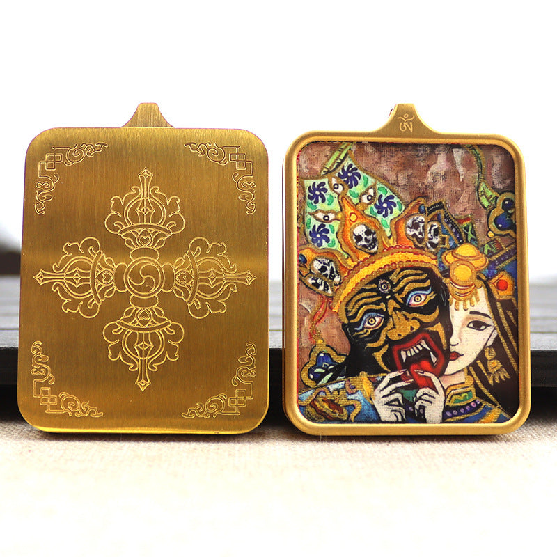 Titanium steel guardian thangka Beautiful Chinese Tibetan pendant necklace