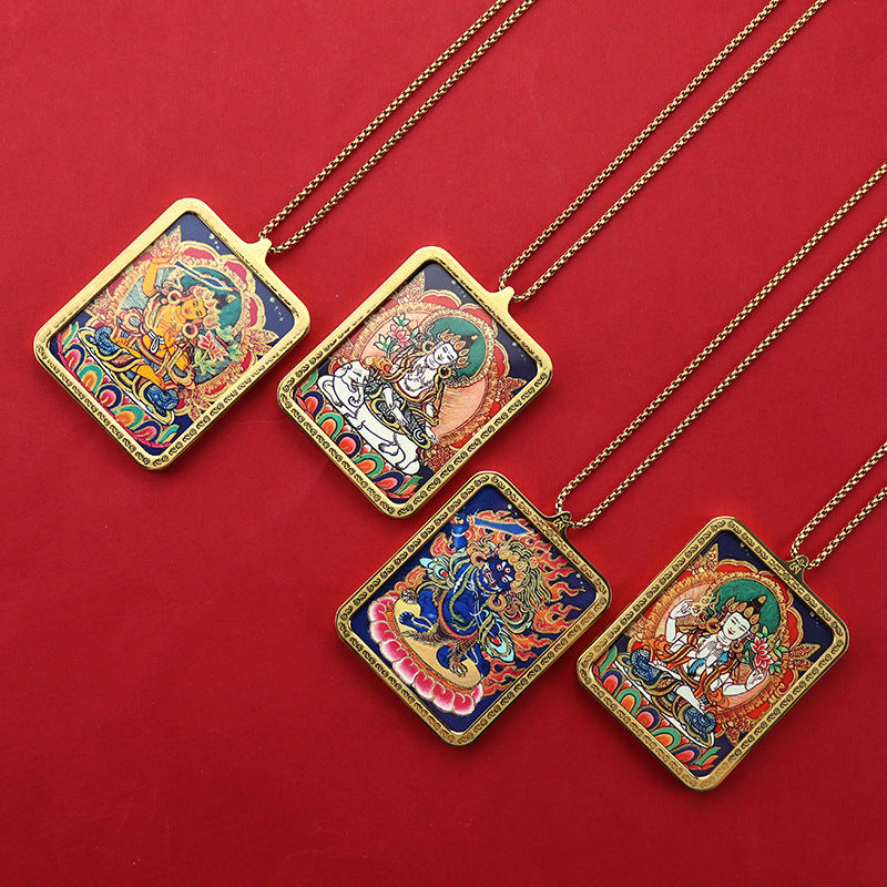 Titanium steel guardian thangka Beautiful Chinese Tibetan pendant necklace