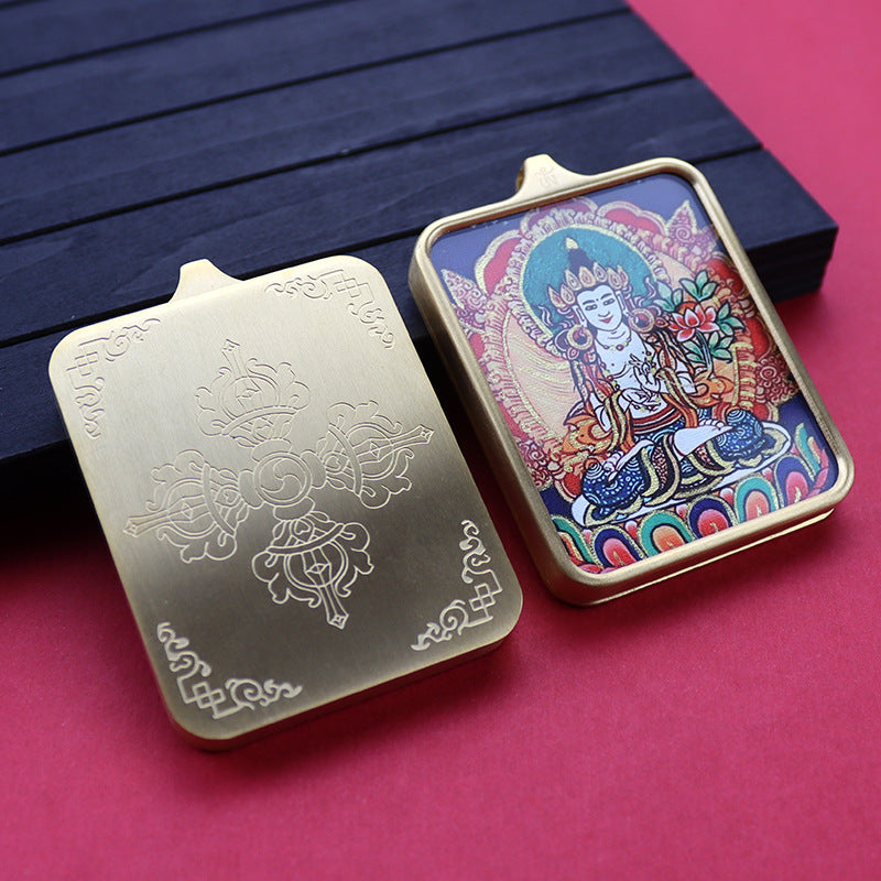 Titanium steel guardian thangka Beautiful Chinese Tibetan pendant necklace