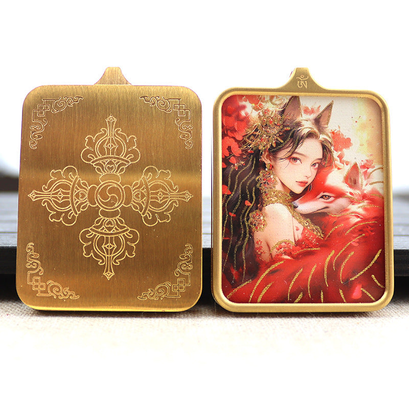 Titanium steel guardian thangka Beautiful Chinese Tibetan pendant necklace