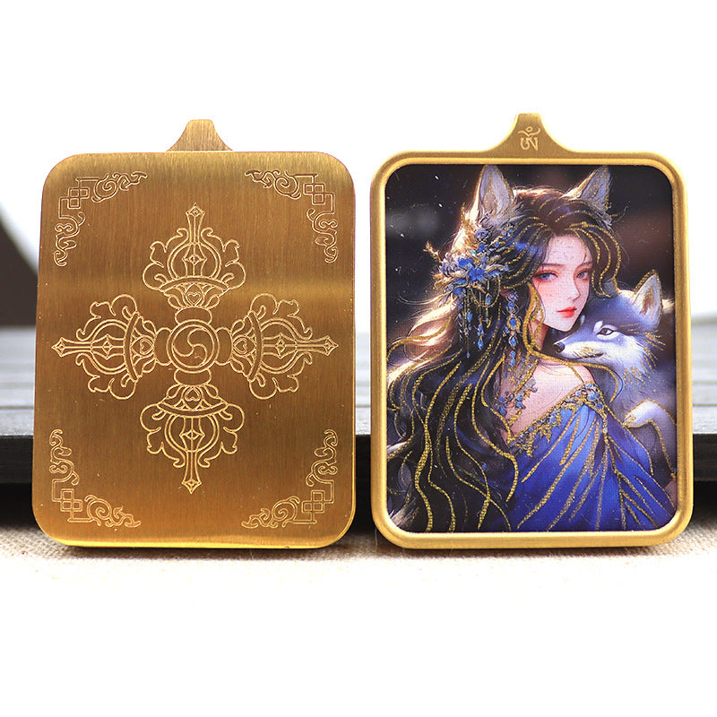 Titanium steel guardian thangka Beautiful Chinese Tibetan pendant necklace