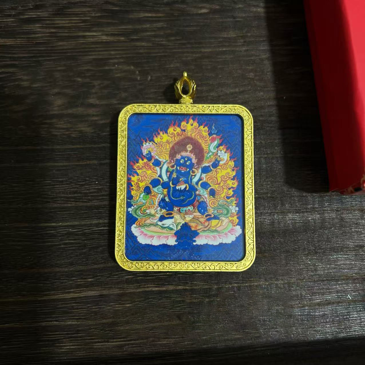 Tibetan Thangka Pendant Necklace of Mahakala