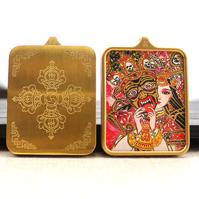 Titanium steel guardian thangka Beautiful Chinese Tibetan pendant necklace