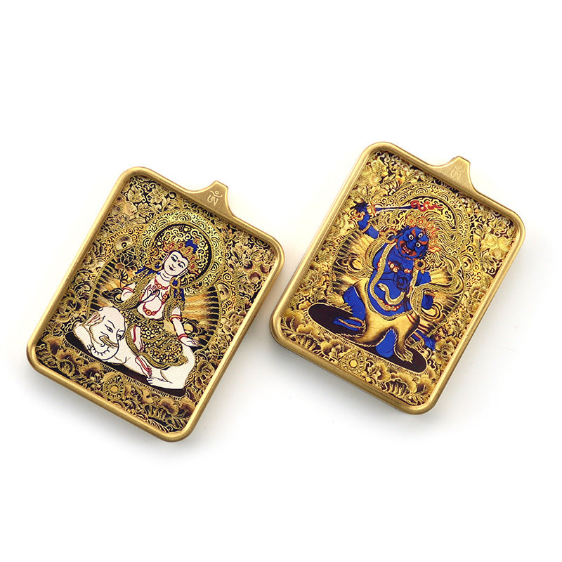 Titanium steel guardian thangka Beautiful Chinese Tibetan pendant necklace