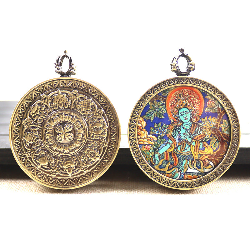 Bronze round thangka pendant