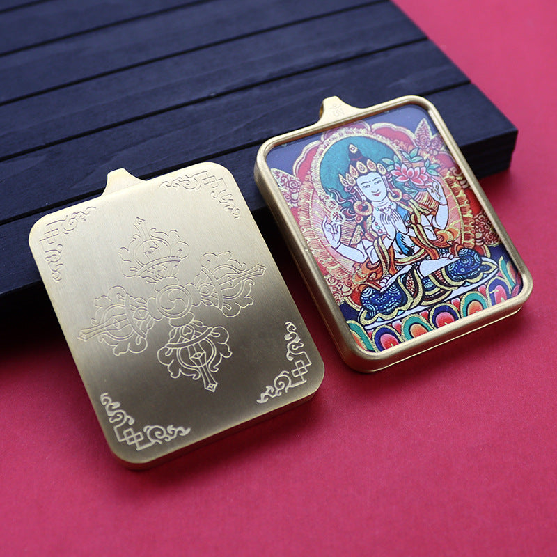 Titanium steel guardian thangka Beautiful Chinese Tibetan pendant necklace