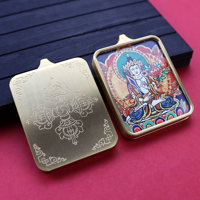 Titanium steel guardian thangka Beautiful Chinese Tibetan pendant necklace