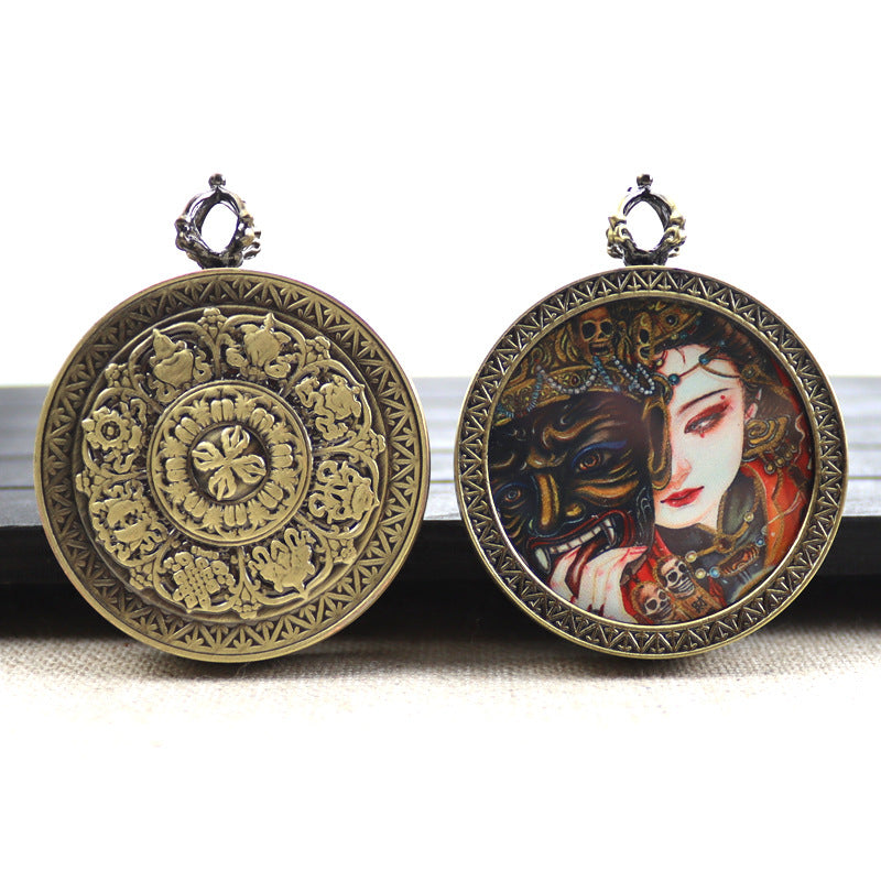 Bronze round thangka pendant