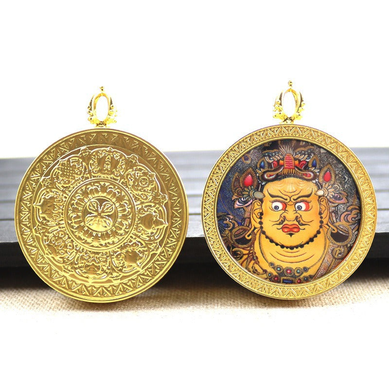 Gold round thangka pendant necklace Beautiful Chinese pure painting art