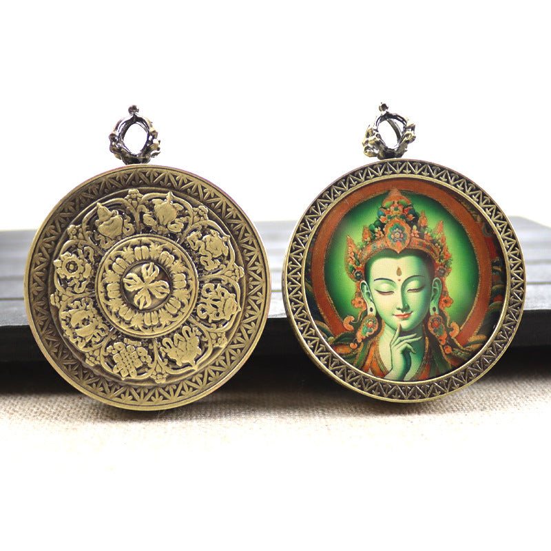 Bronze round thangka pendant