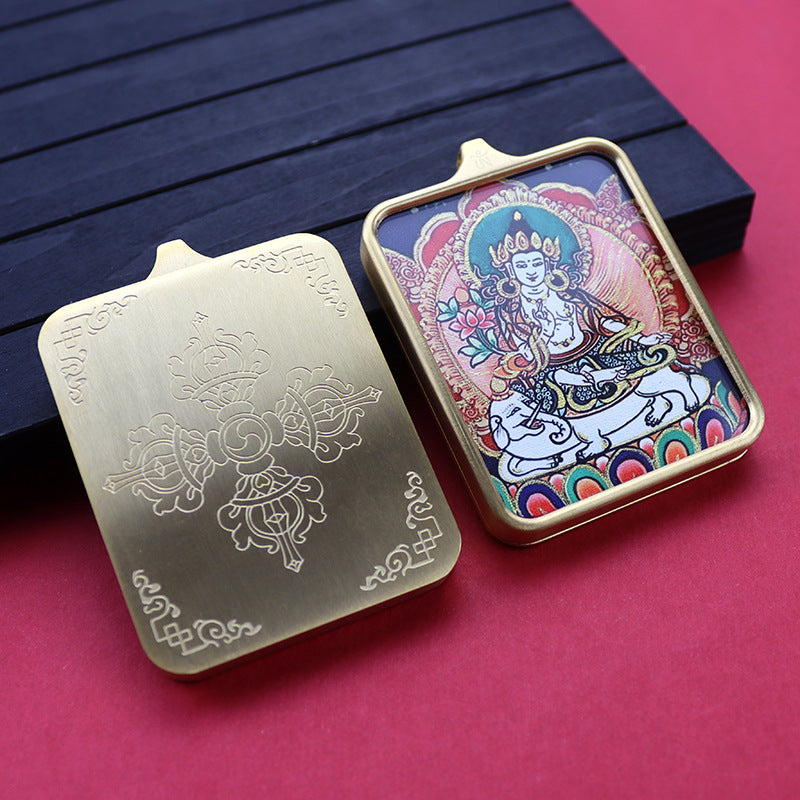 Titanium steel guardian thangka Beautiful Chinese Tibetan pendant necklace